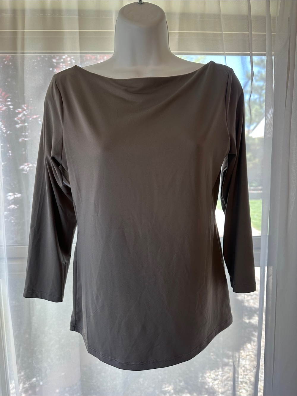 H&M Taupe Boat Neck Long Sleeve Shirt